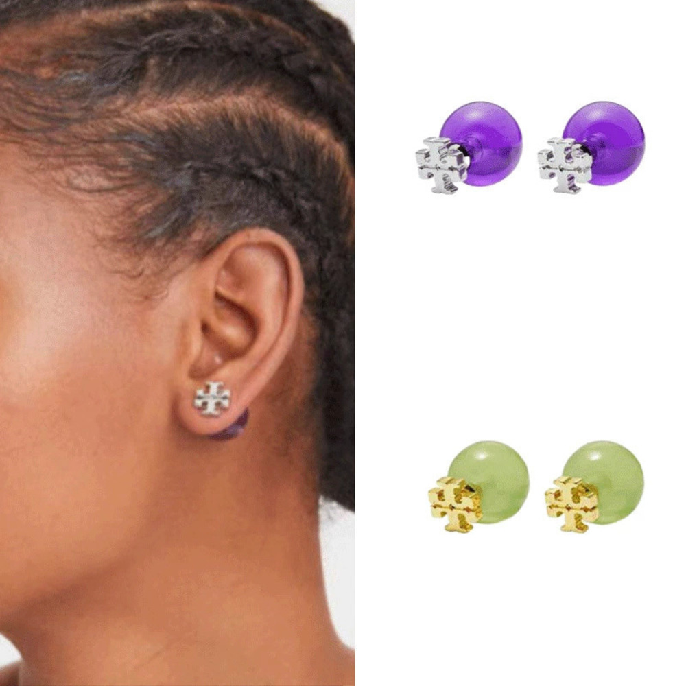 Tory Burch Letter Front Resin Ball Back Earrings